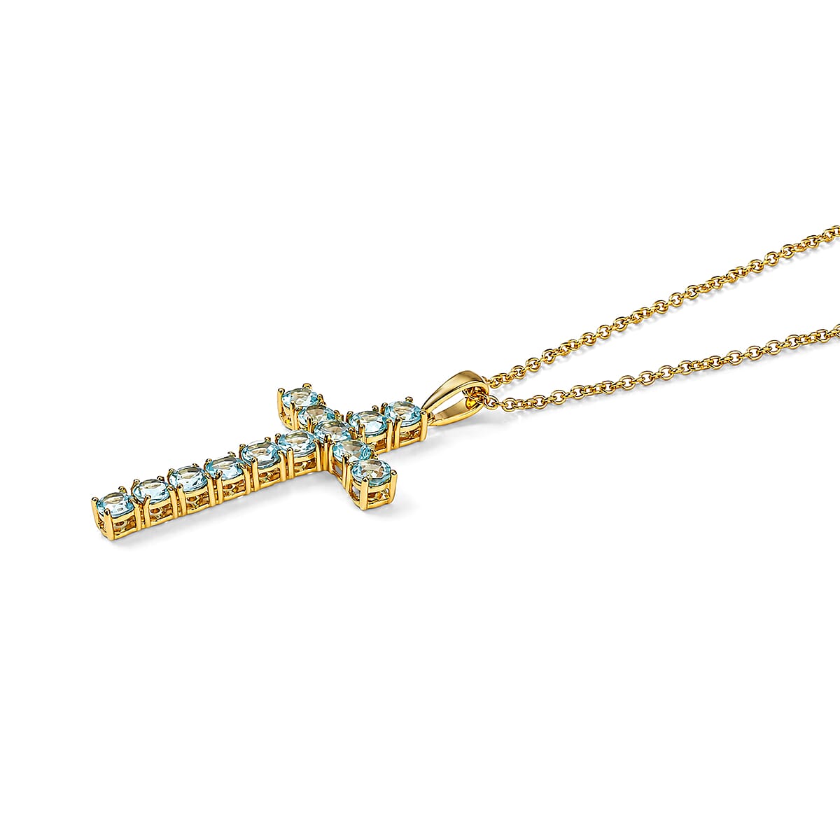 EverTrue Lagoon Apatite 4.15 ctw Cross Pendant in 18K YG Plated with ION Plated YG Stainless Steel Necklace (20 Inches) image number 1