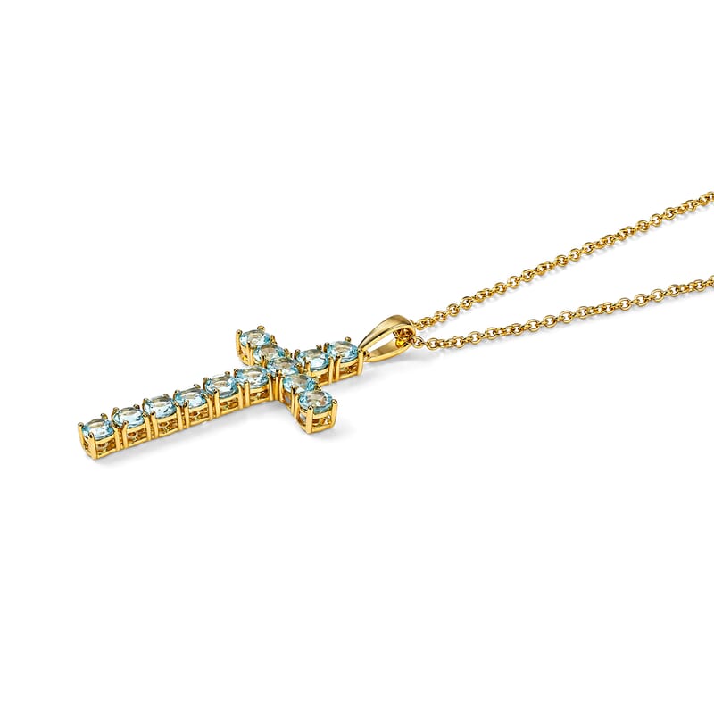 EverTrue Lagoon Apatite 4.15 ctw Cross Pendant in 18K YG Plated with ION Plated YG Stainless Steel Necklace (20 Inches)