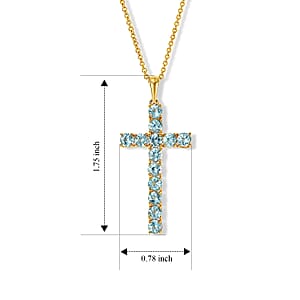 EverTrue Lagoon Apatite 4.15 ctw Cross Pendant in 18K YG Plated with ION Plated YG Stainless Steel Necklace (20 Inches)