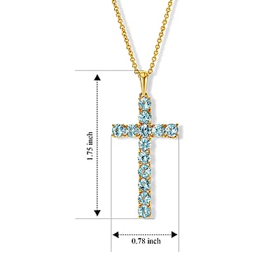 EverTrue Lagoon Apatite 4.15 ctw Cross Pendant in 18K YG Plated with ION Plated YG Stainless Steel Necklace (20 Inches)