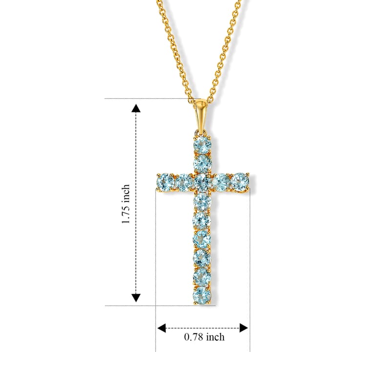 EverTrue Lagoon Apatite 4.15 ctw Cross Pendant in 18K YG Plated with ION Plated YG Stainless Steel Necklace (20 Inches)