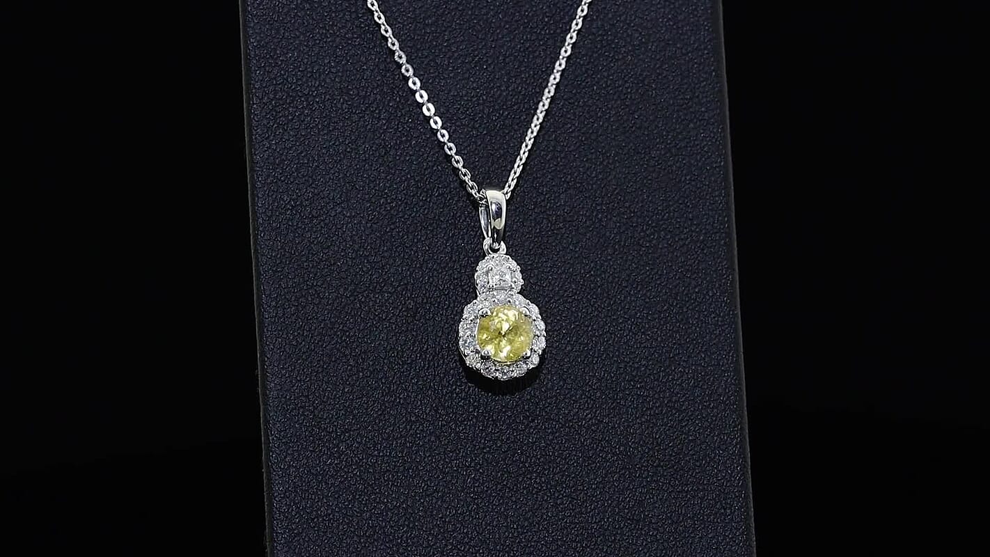 D'Joy Premium Yellow Sapphire, Moissanite Pendant Necklace (18 Inches) in Rhodium Over Sterling Silver 1.40 ctw