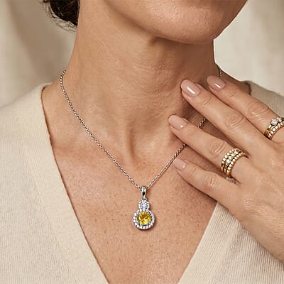 D'Joy Premium Yellow Sapphire and Moissanite 1.40 ctw Pendant Necklace in Rhodium Over Sterling Silver 18 Inches