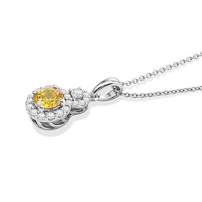 D'Joy Premium Yellow Sapphire and Moissanite 1.40 ctw Pendant Necklace in Rhodium Over Sterling Silver 18 Inches