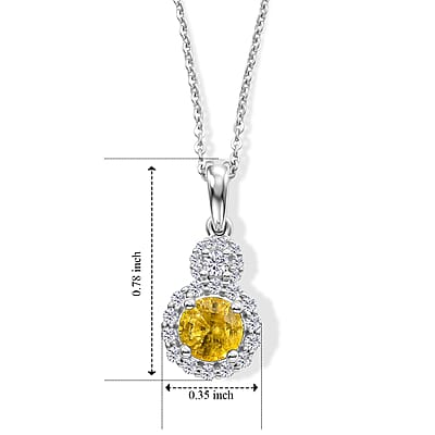 D'Joy Premium Yellow Sapphire and Moissanite 1.40 ctw Pendant Necklace in Rhodium Over Sterling Silver 18 Inches