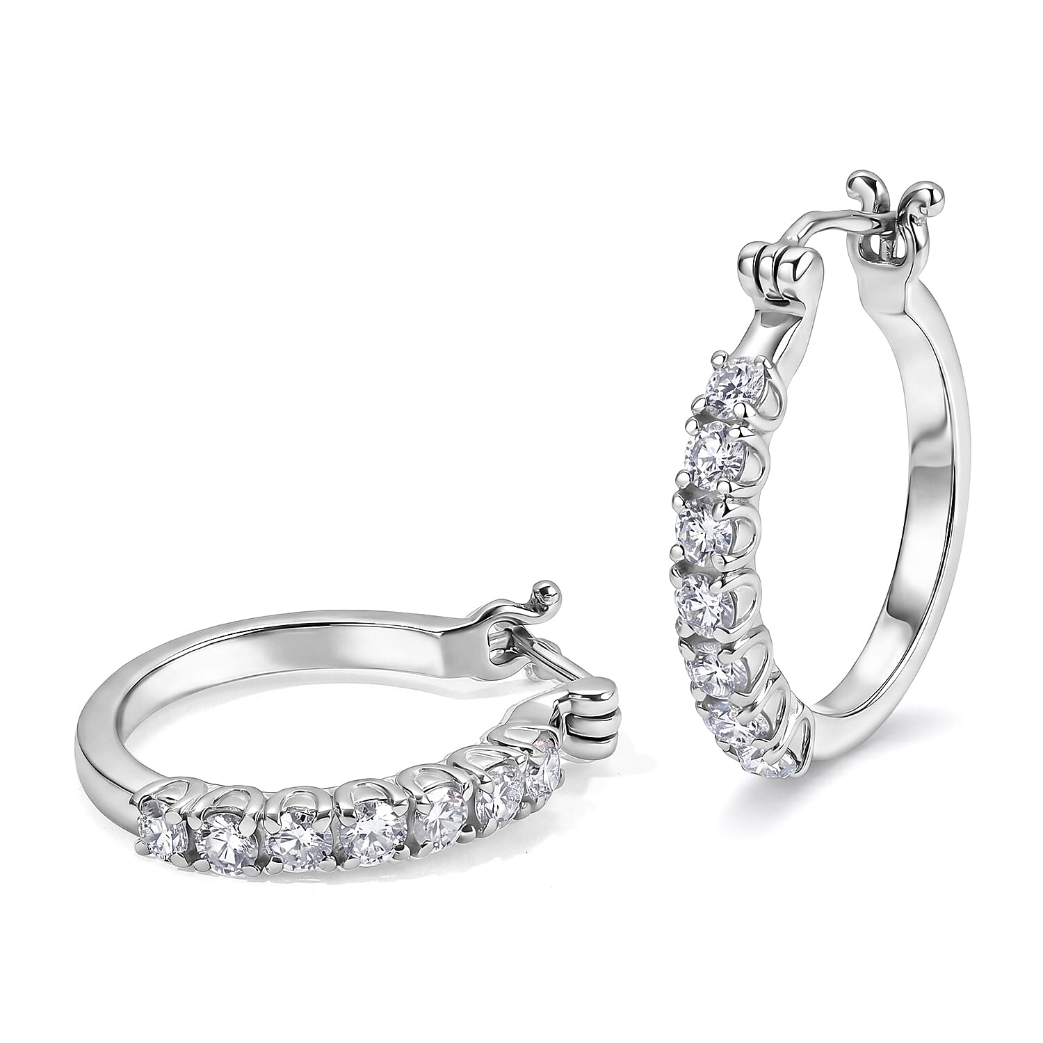 EverTrue Moissanite 2.15 ctw Hoop Earrings and Ring (Size 5.00) in Stainless Steel
