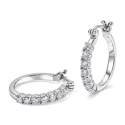 EverTrue Moissanite 2.15 ctw Hoop Earrings and Eternity Band Ring (Size 5.00) in Stainless Steel