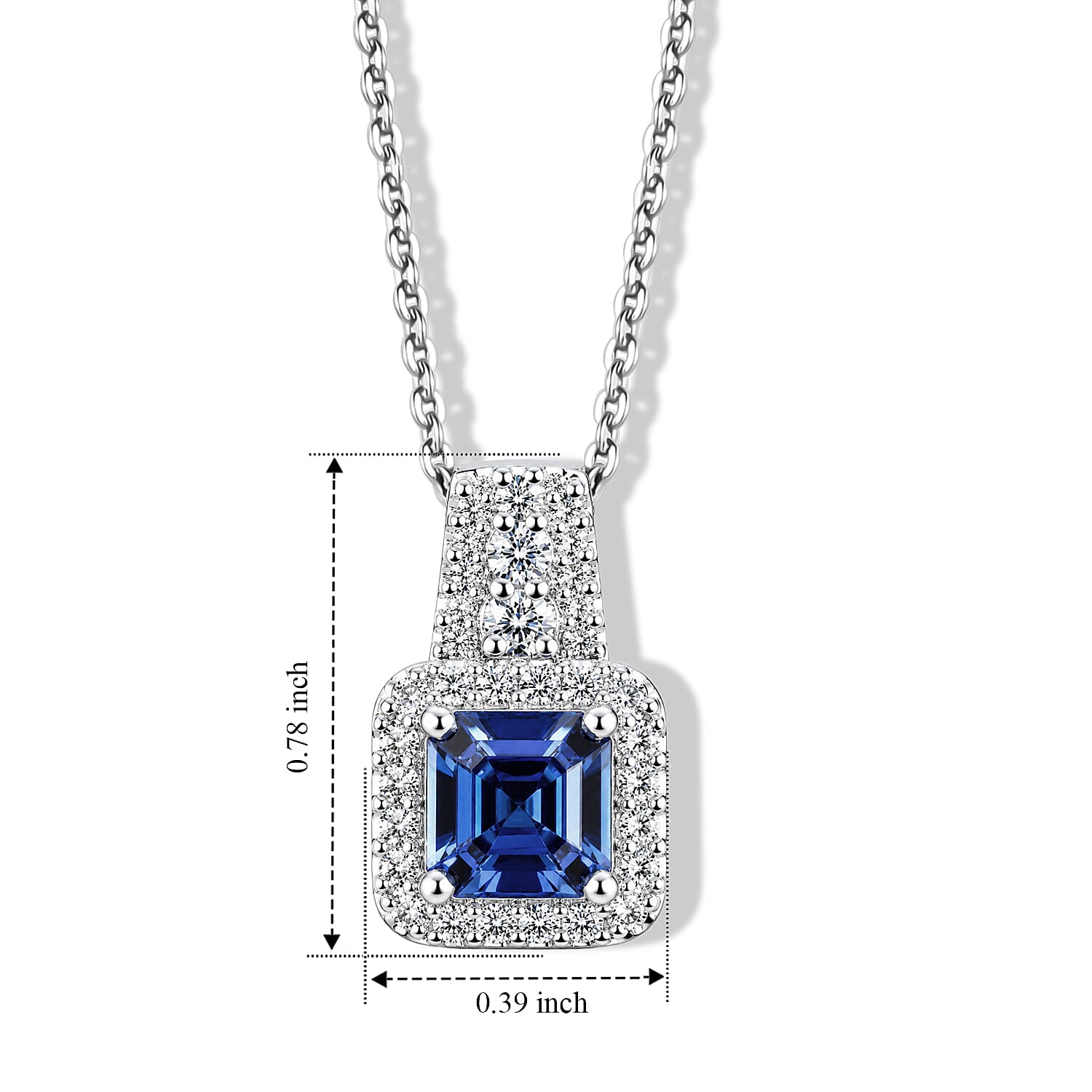 Certified & Appraised D'Joy Asscher Cut Premium Tanzanite and Moissanite 1.50 ctw Pendant Necklace in Rhodium Over Sterling Silver 18 Inches
