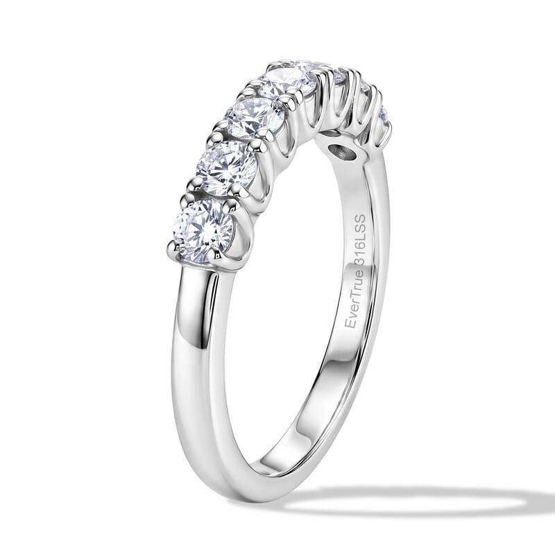 EverTrue Moissanite 2.15 ctw Hoop Earrings and Eternity Band Ring (Size 6.00) in Stainless Steel