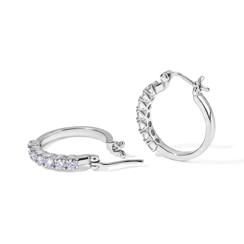 EverTrue Moissanite 2.15 ctw Hoop Earrings and Eternity Band Ring (Size 6.00) in Stainless Steel