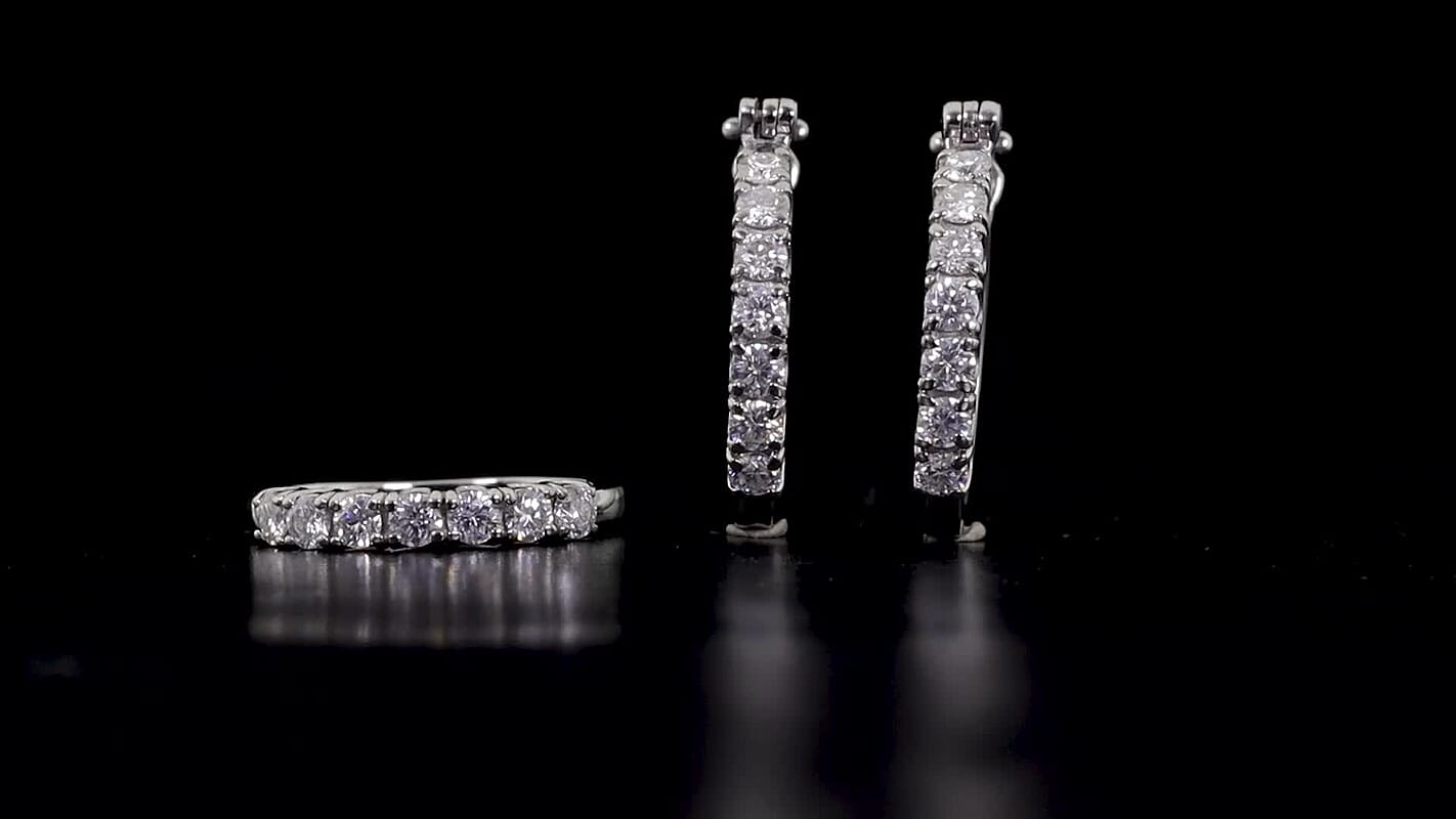EverTrue Moissanite Hoop Earrings and Ring (Size 5.00) in Stainless Steel 2.15 ctw