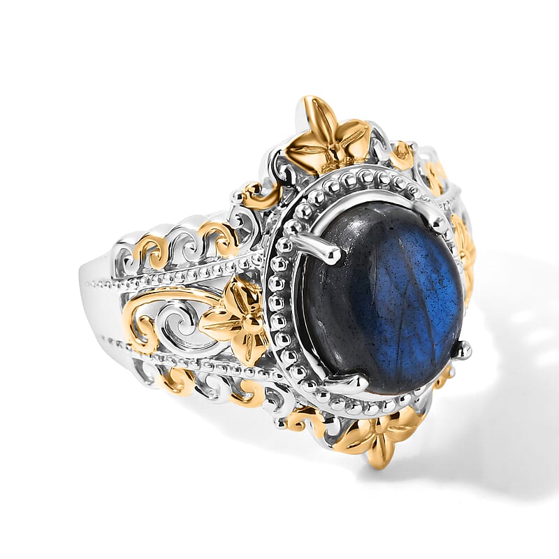 EverTrue AAA Malagasy Labradorite 8.60 ctw Twilight Garden Earrings and Ring (Size 5), Pendant in Platinum Bond with Stainless Steel Necklace (20 Inches)