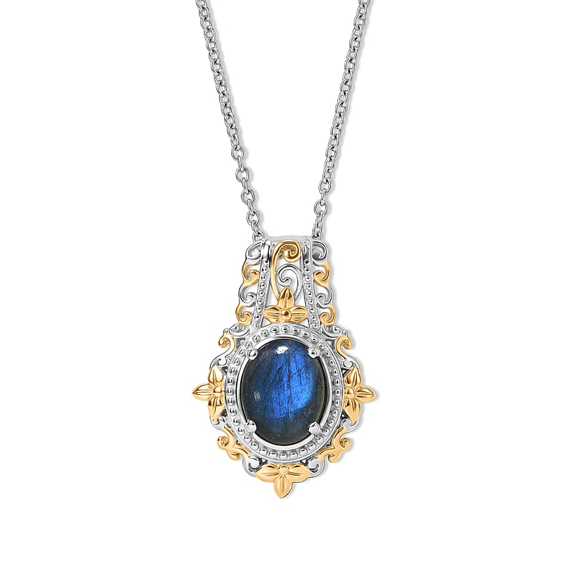 EverTrue AAA Malagasy Labradorite 8.60 ctw Twilight Garden Earrings and Ring (Size 5), Pendant in Platinum Bond with Stainless Steel Necklace (20 Inches)