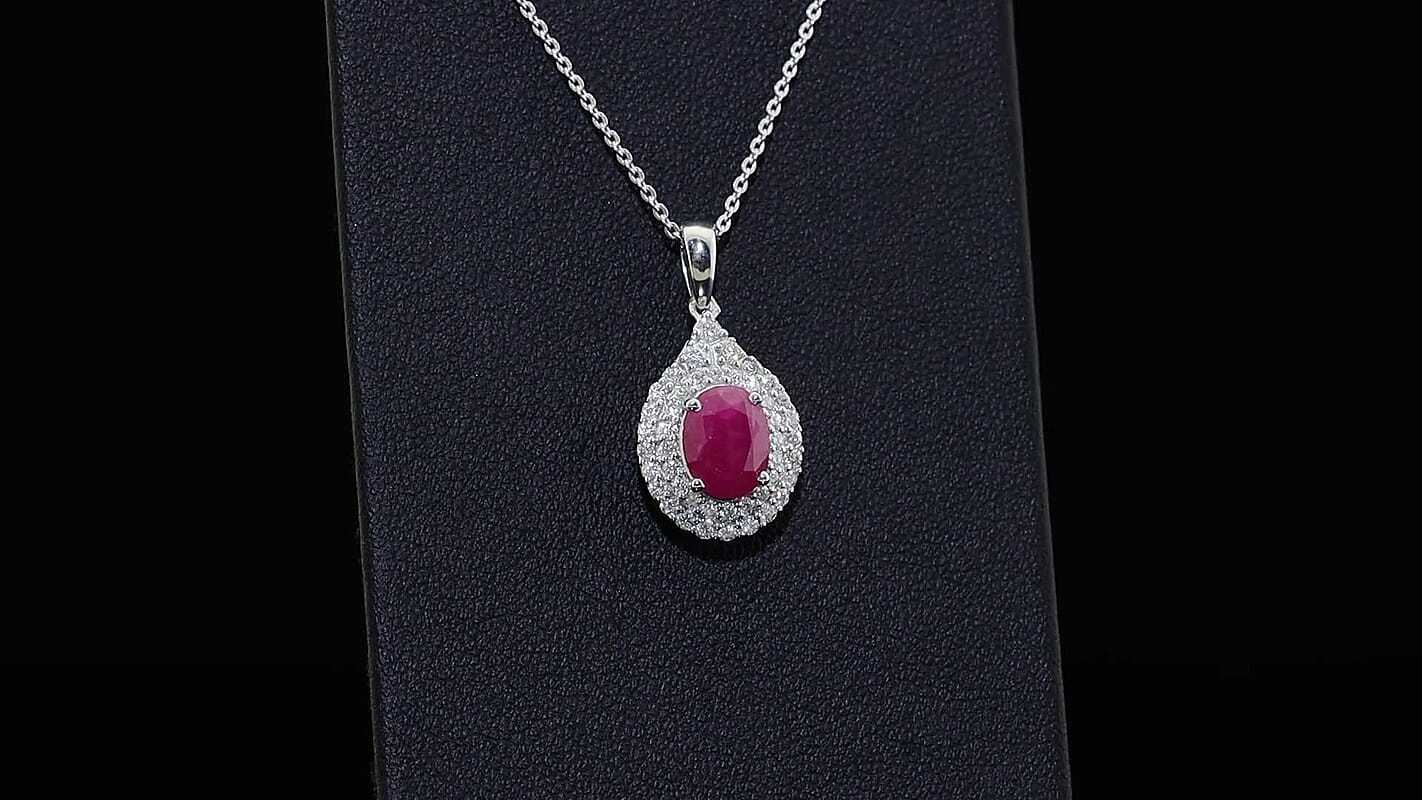 D'Joy Premium Ruby, Moissanite Pendant Necklace (18 Inches) in Rhodium Over Sterling Silver 2.35 ctw 4495717