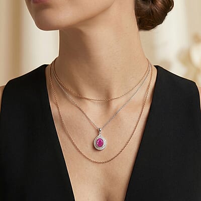D'Joy Premium Ruby and Moissanite 2.35 ctw Pendant Necklace in Rhodium Over Sterling Silver 18 Inches