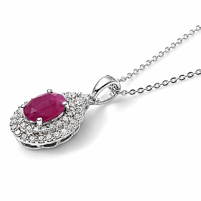 D'Joy Premium Ruby and Moissanite 2.35 ctw Pendant Necklace in Rhodium Over Sterling Silver 18 Inches