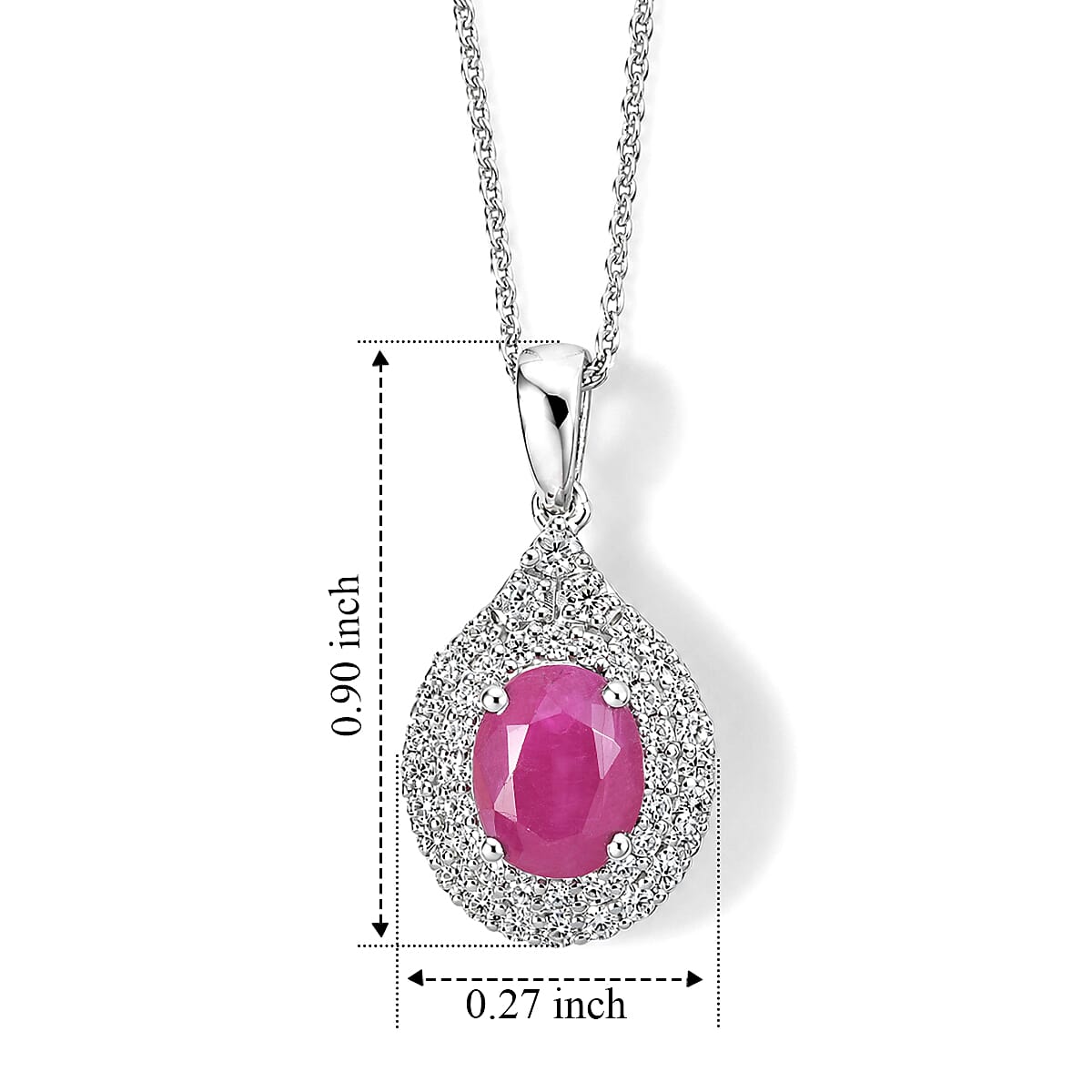D'Joy Premium Ruby and Moissanite 2.35 ctw Pendant Necklace in Rhodium Over Sterling Silver 18 Inches