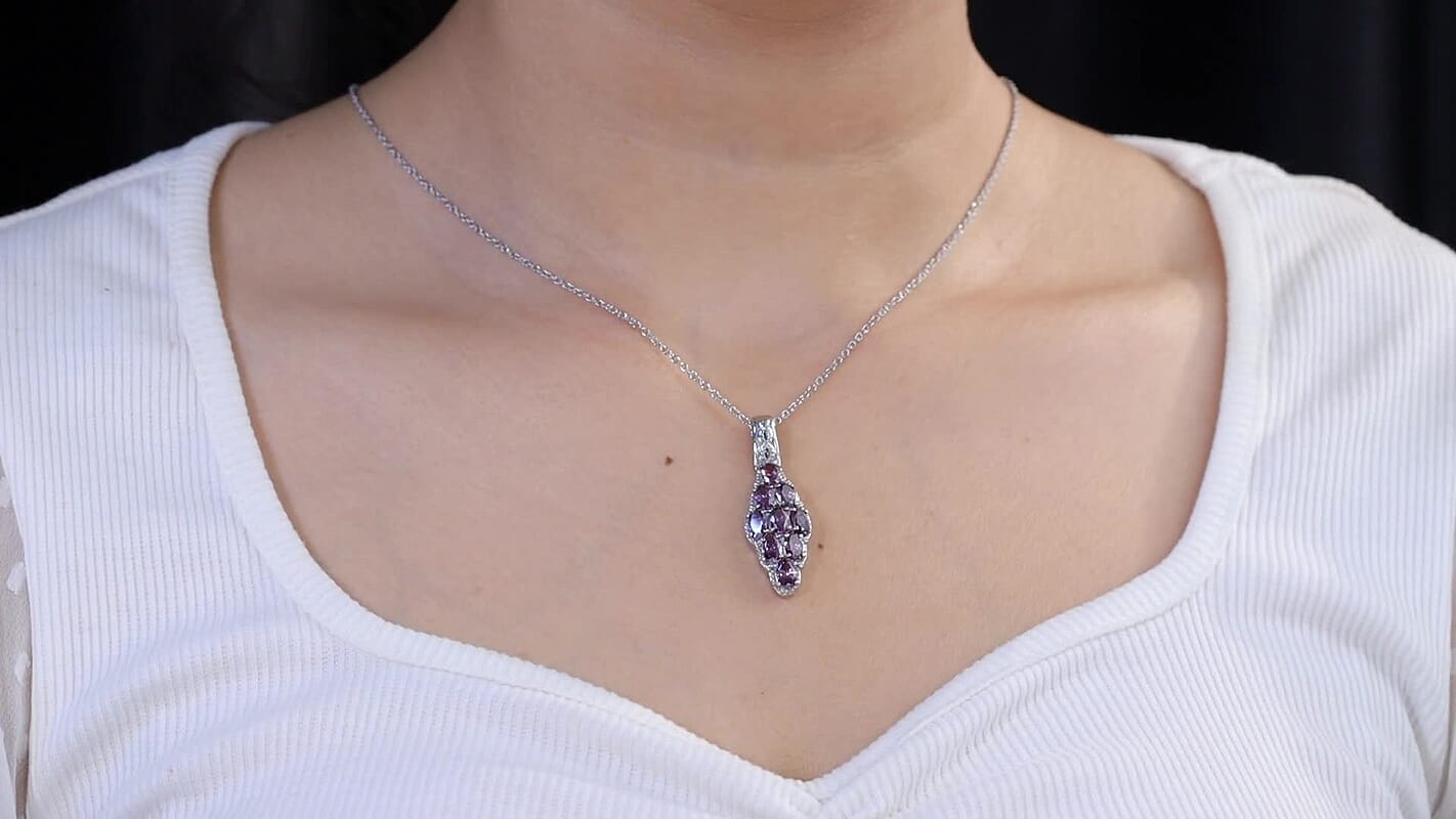 EverTrue Simulated Amethyst Color Diamond Pendant Necklace (20 Inches) in Stainless Steel 6.85 ctw
