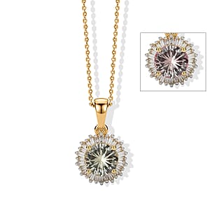 D'Joy Hanabi Cut AAA Turkizite and Diamond 1.75 ctw Starburst Halo Pendant Necklace in 18K Vermeil Yellow Gold Over Sterling Silver (20 Inches)
