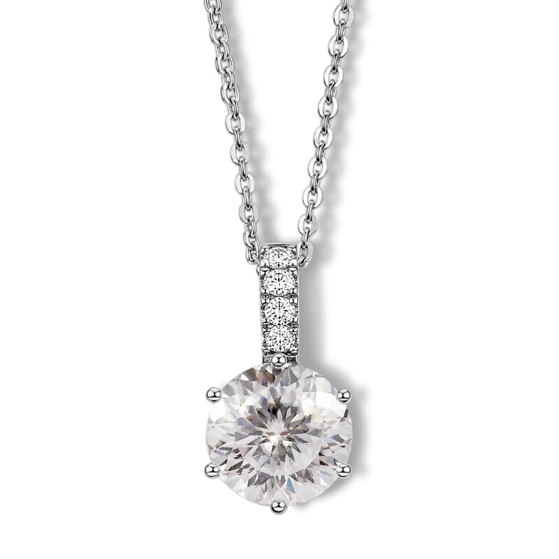 D'Joy 120 Facet Moissanite 2.15 ctw Pendant Necklace in Rhodium Over Sterling Silver 20 Inches