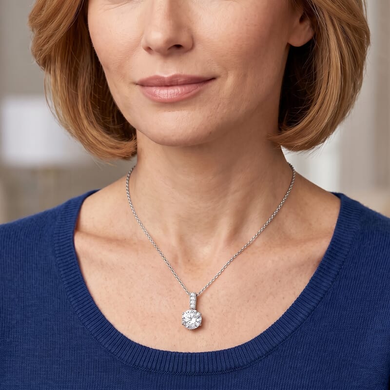 D'Joy 120 Facet Moissanite 2.15 ctw Pendant Necklace in Rhodium Over Sterling Silver 20 Inches