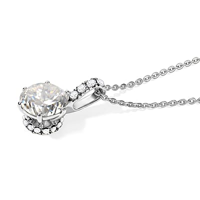 D'Joy 120 Facet Moissanite 2.15 ctw Pendant Necklace in Rhodium Over Sterling Silver 20 Inches