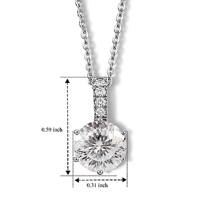 D'Joy 120 Facet Moissanite 2.15 ctw Pendant Necklace in Rhodium Over Sterling Silver 20 Inches