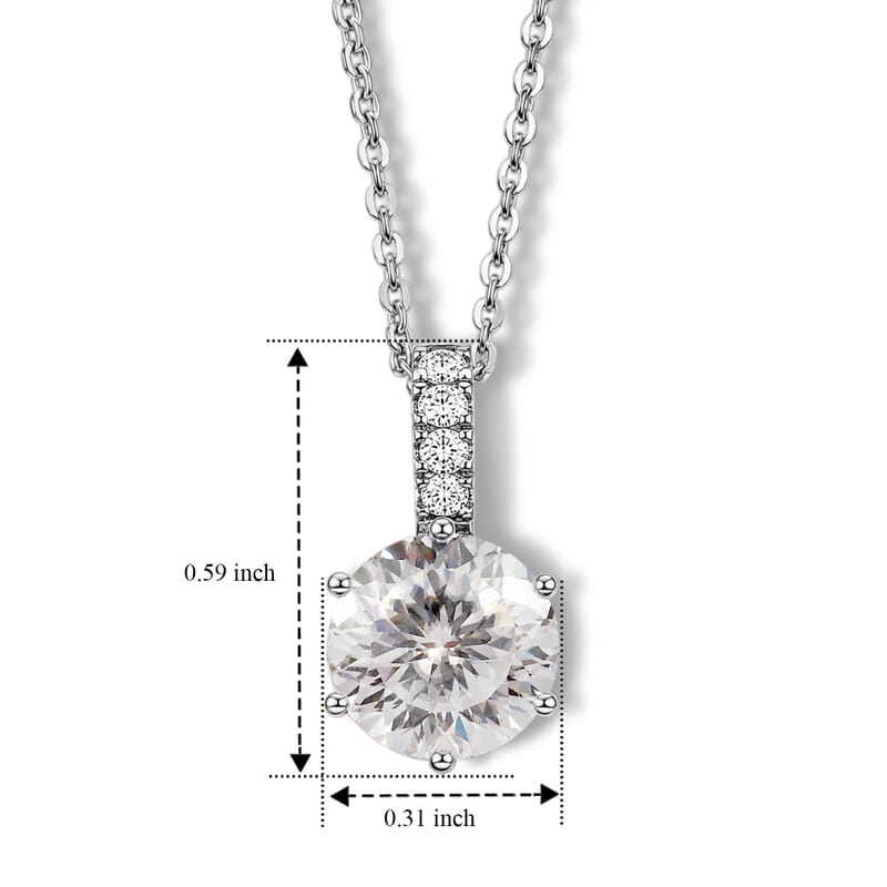D'Joy 120 Facet Moissanite 2.15 ctw Pendant Necklace in Rhodium Over Sterling Silver 20 Inches