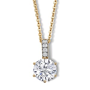 D'Joy 120 Facet Moissanite 1.90 ctw Pendant Necklace in 18K Vermeil Yellow Gold Over Sterling Silver 20 Inches