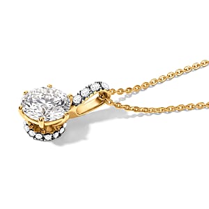 D'Joy 120 Facet Moissanite 1.90 ctw Pendant Necklace in 18K Vermeil Yellow Gold Over Sterling Silver 20 Inches