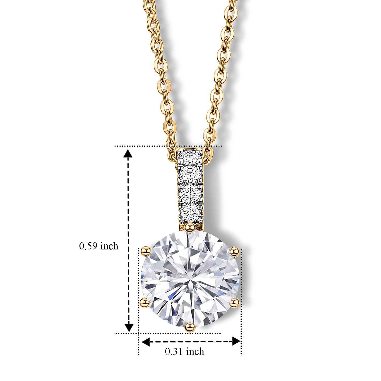 D'Joy 120 Facet Moissanite 1.90 ctw Pendant Necklace in 18K Vermeil Yellow Gold Over Sterling Silver 20 Inches
