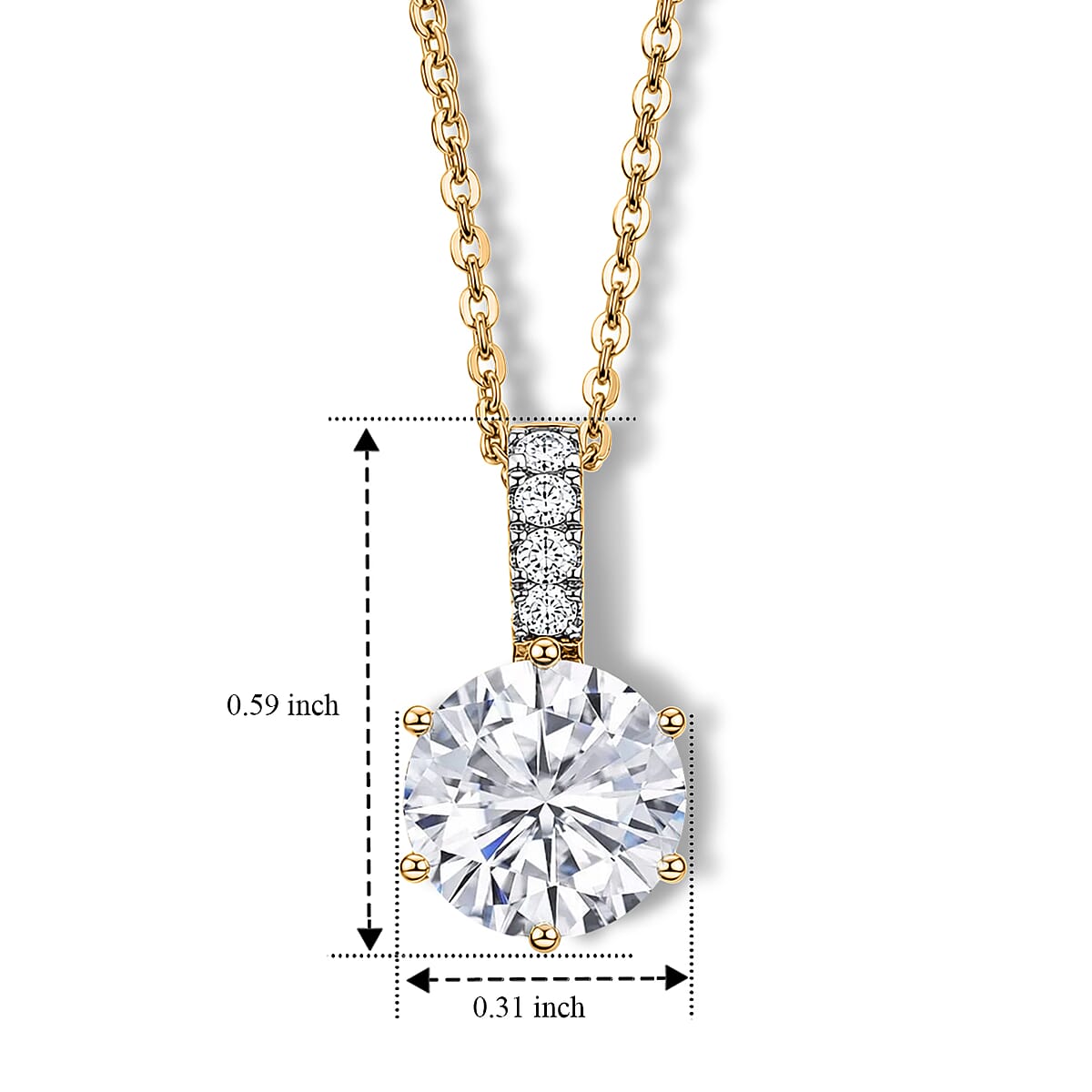 D'Joy 120 Facet Moissanite 1.90 ctw Pendant Necklace in 18K Vermeil Yellow Gold Over Sterling Silver 20 Inches image number 2