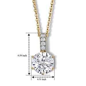D'Joy 120 Facet Moissanite 1.90 ctw Pendant Necklace in 18K Vermeil Yellow Gold Over Sterling Silver 20 Inches