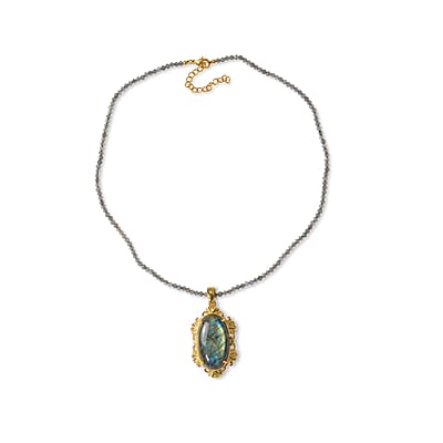 EverTrue AAA Malagasy Labradorite 87.50 ctw Nightfall Pendant Necklace (20 Inches) in 18K Yellow Gold Plated