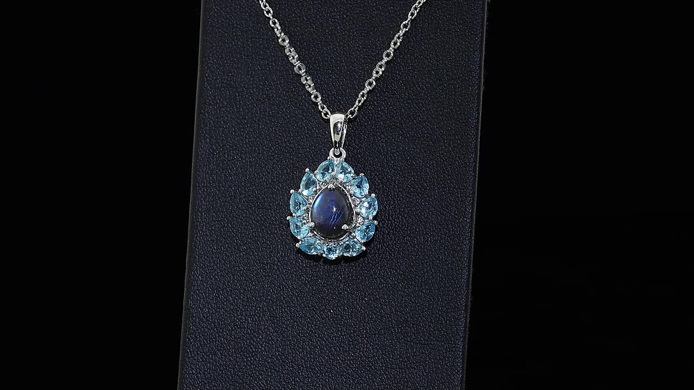 EverTrue AAA Malagasy Labradorite, Multi Gemstone Pendant in Platinum Bond with Stainless Steel Necklace (20 Inches) 3.70 ctw