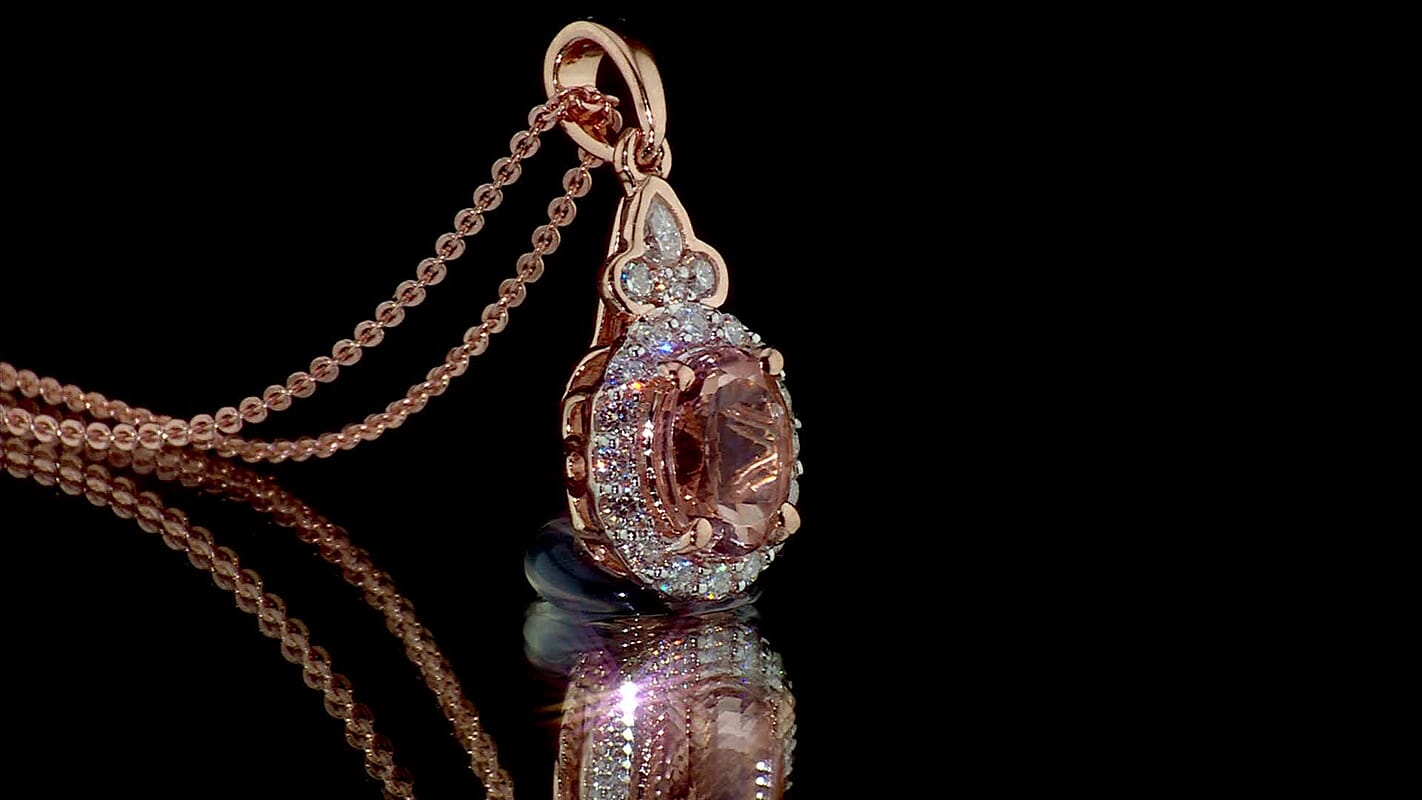 D''Joy AAA Marropino Morganite, Moissanite Pendant Necklace (18 Inches) in 18K Vermeil RG Over Sterling Silver 1.60 ctw