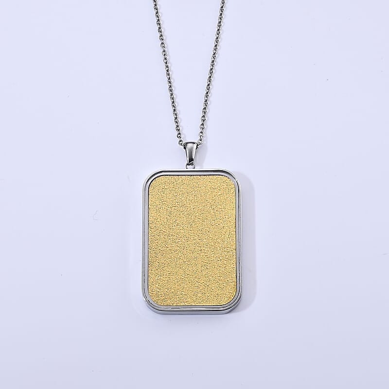 24K Gold Holy Bible Embossed Sheet Ingot Pendant 10mg (31x45.5mm) with Stainless Steel Frame and Necklace (20 Inches)