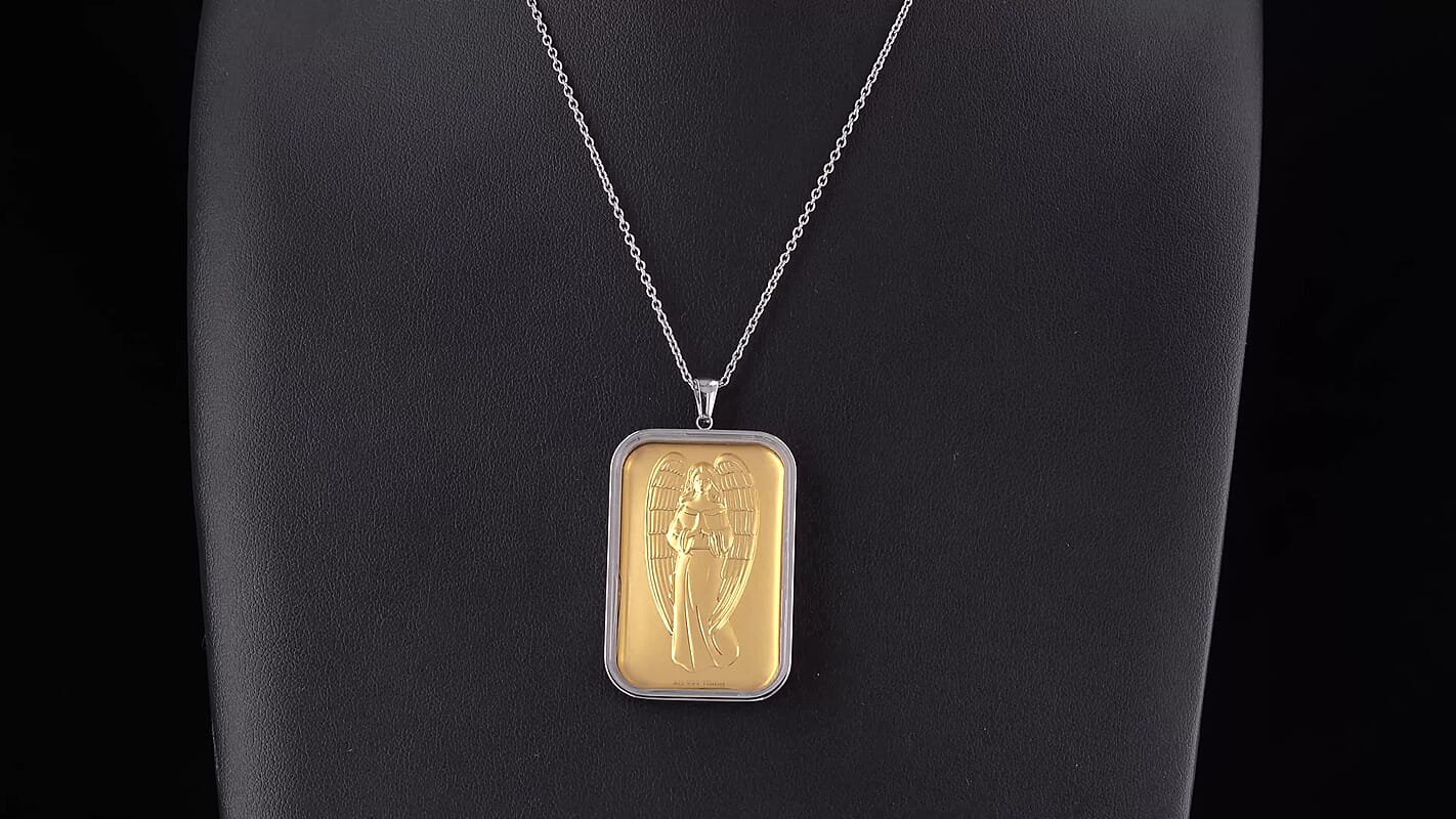 24K Gold Foil Cross & Bible Pendant with Stainless Steel Necklace (20 Inches) 44959