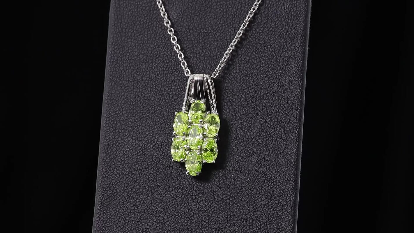 EverTrue Simulated Lime Diamond Pendant Necklace (20 Inches) in Stainless Steel 5.10 ctw