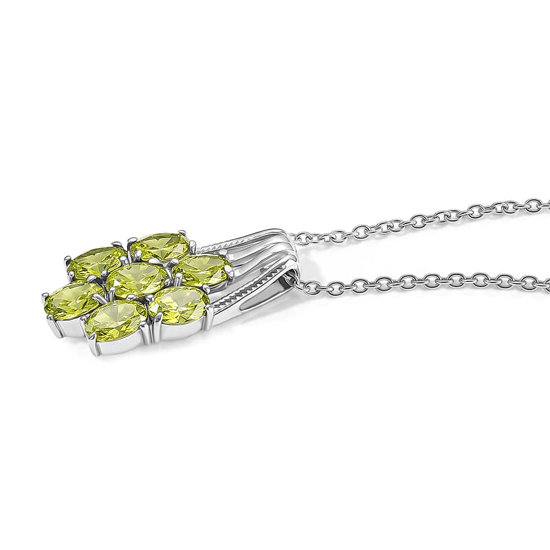 EverTrue Simulated Lime Diamond Pendant Necklace (20 Inches) in Stainless Steel