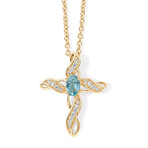 EverTrue Premium Betroka Blue Apatite and White Zircon 0.85 ctw Pendant in 18K YG Plated with Stainless Steel Necklace (20 Inches)