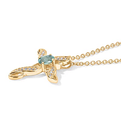 EverTrue Premium Betroka Blue Apatite and White Zircon 0.85 ctw Pendant in 18K YG Plated with Stainless Steel Necklace (20 Inches)