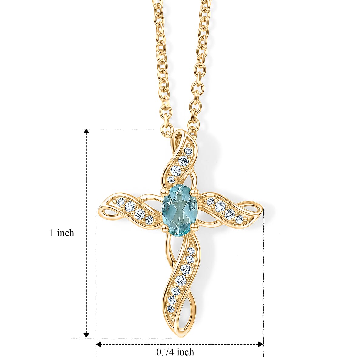 EverTrue Premium Betroka Blue Apatite and White Zircon 0.85 ctw Pendant in 18K YG Plated with Stainless Steel Necklace (20 Inches) image number 2
