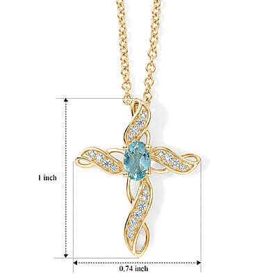 EverTrue Premium Betroka Blue Apatite and White Zircon 0.85 ctw Pendant in 18K YG Plated with Stainless Steel Necklace (20 Inches)