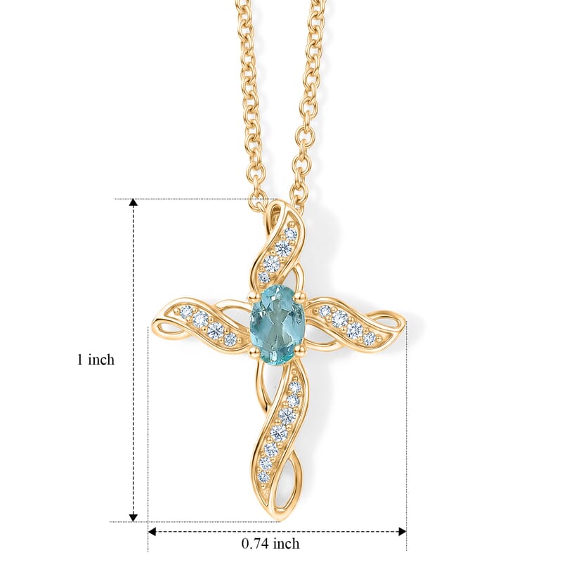 EverTrue Premium Betroka Blue Apatite and White Zircon 0.85 ctw Pendant in 18K YG Plated with Stainless Steel Necklace (20 Inches)