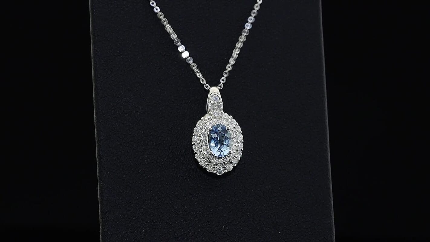 Certified & Appraised D'Joy Premium Santa Maria Aquamarine, Moissanite Pendant Necklace (18 Inches) in Rhodium Over Sterling Silver 1.30 ctw  4496378