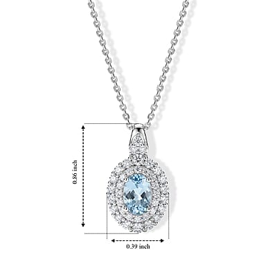 Certified & Appraised D'Joy Premium Santa Maria Aquamarine and Moissanite 1.30 ctw Pendant Necklace in Rhodium Over Sterling Silver 18 Inches