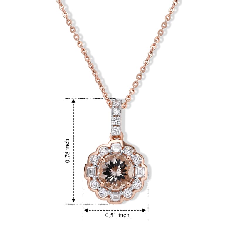 D'Joy Marropino Morganite and Moissanite 1.60 ctw Pendant Necklace in 18K Vermeil Rose Gold Over Sterling Silver 18 Inches