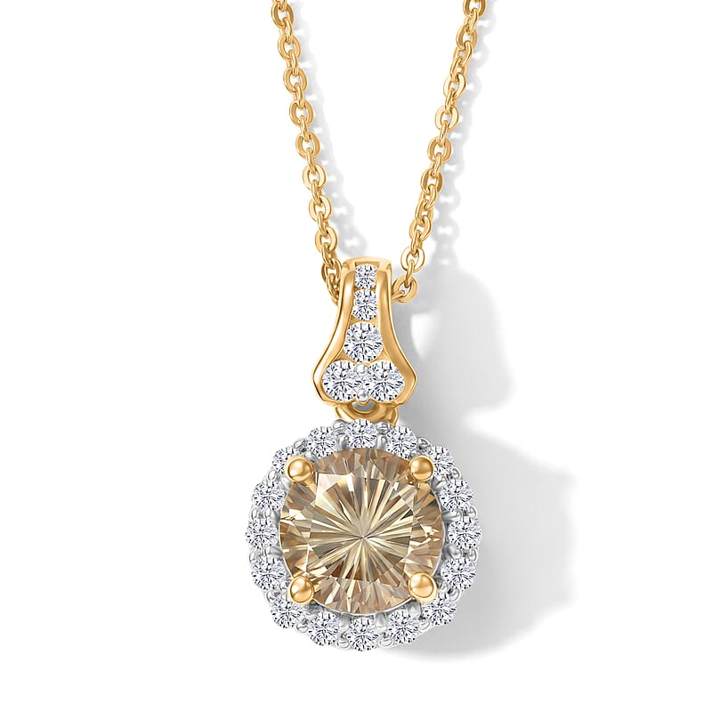 D'Joy Hanabi Cut Premium Turkizite and Moissanite 1.85 ctw Pendant Necklace in 18K Vermeil Yellow Gold Over Sterling Silver 18 Inches
