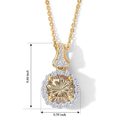 D'Joy Hanabi Cut Premium Turkizite and Moissanite 1.85 ctw Pendant Necklace in 18K Vermeil Yellow Gold Over Sterling Silver 18 Inches